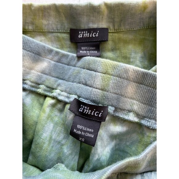 Pure Amici XS Green Tie-Dye 100% Linen Jacket & Jogger Pants Set - Picture 8 of 14